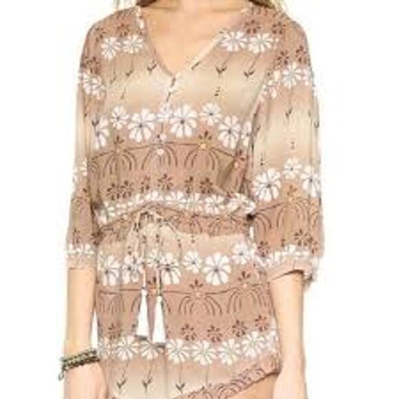 Spell & The Gypsy Boho Romper Brown Daisy Chain Floral Ruffle NWT Sz XS - Picture 1 of 8